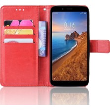 4U Sky Çılgın At Doku Deri Deri Stand Cüzdan Telefon Kabuğu Xiaomi Redmi 7A-KIRMIZI (Yurt Dışından)