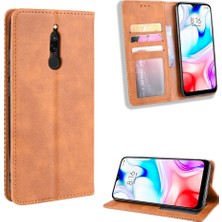 4U Sky Xiaomi Redmi 8-Brown Için Retro Otomatik Emici Deri Kasa Kabuğu (Yurt Dışından)