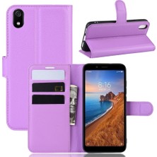 4U Sky Litchi Doku Cüzdan Pu Deri Stand Telefonu Xiaomi Redmi 7A-SPURPLE Için (Yurt Dışından)