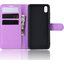 4U Sky Litchi Doku Cüzdan Pu Deri Stand Telefonu Xiaomi Redmi 7A-SPURPLE Için (Yurt Dışından)