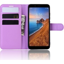 4U Sky Litchi Doku Cüzdan Pu Deri Stand Telefonu Xiaomi Redmi 7A-SPURPLE Için (Yurt Dışından)