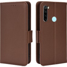 4U Sky Litchi Doku Pu Deri+Tpu Tampon Stand Kapağı Cüzdanlı Tam Koruyucu Telefon Kasası Xiaomi Redmi Not 8/not 8 2021-BROWN (Yurt Dışından)