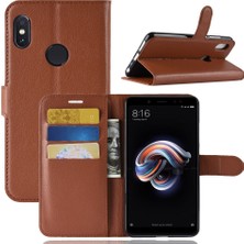 4U Sky Litchi Cilt Cep Telefonu Deri Deri Cüzdan Kılıfı Xiaomi Redmi Note 5 Pro (Çift Kamera)/redmi Note 5 (Çin) -Brown (Yurt Dışından)