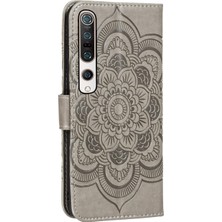 4U Sky Xiaomi Mi 10/mi 10 Pro-Grey Için Mandala Çiçek Deri Cüzdan Stand Kılıfı (Yurt Dışından)