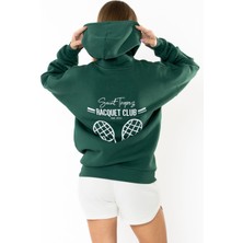 Coredra Racquet Club Oversize Hoodie Kadın - Yeşil