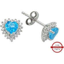 Sirius Pırlanta Pırlanta ve Kalp Mavi Topaz Taşlı Anturaj Küpe 0415E0030