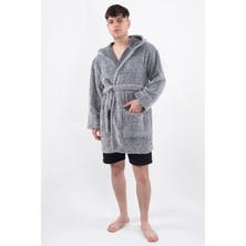 Maison Art Plain Unisex Sabahlık Bornoz Wellsoft Peluş Kapşunlu Erkek Kadın Sabahlık