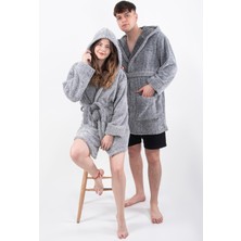 Maison Art Plain Unisex Sabahlık Bornoz Wellsoft Peluş Kapşunlu Erkek Kadın Sabahlık