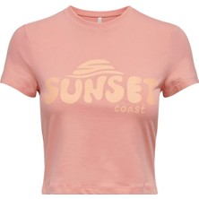 Only O Yaka Baskılı Pudra Kadın T-Shirt Onlamy S/s Coast Top Box Jrs
