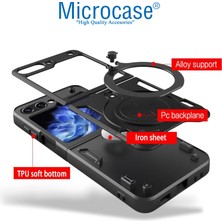 Microcase Samsung Galaxy Z Flip5 Yüzük Standlı Sert Koruyucu Plastik Kılıf - Siyah AL8847