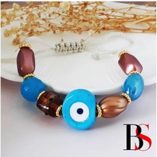 BijuStore Makrome Örgü & Hint Boncuğu &lino Boncuk & Seramik El Yapımı Nazar Boncuğu Kadın Bileklik