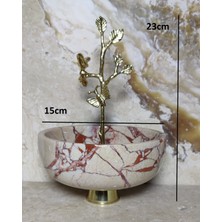 Marble Center Mermer Şekerlik 15CM Doğaltaş Ayaklı Bej-Kırmızı Sunumluk