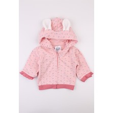 Miniropa Kız Bebek Kapüşonlu Hırka 3'lü Takım Tavşan Kulaklı Hırka Tişört Pantolon