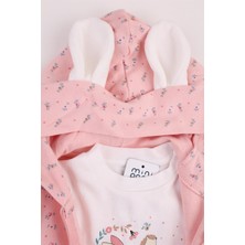 Miniropa Kız Bebek Kapüşonlu Hırka 3'lü Takım Tavşan Kulaklı Hırka Tişört Pantolon