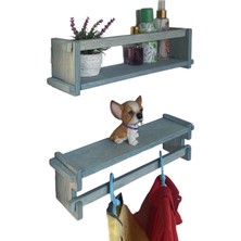 RealWood  Ahşap Dekoratif Duvar Rafı ve Askılığı 2 Li 40CM.