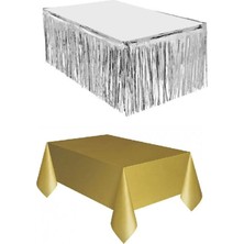 Dizayn Parti Evi Gümüş Metalize Masa Etegi Plastik Gold Masa Örtüsü