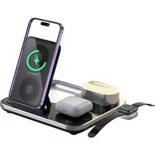 Microcase Samsung-Iphone-Apple Watch-Airpods ile Uyumlu 15W Rgb Işıklı 4in1 Kablosuz Hızlı Şarj Standı AL3994