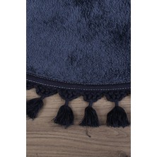 Linos Home Mavi Fluffy Düğüm Saçaklı Yuvarlak Post Peluş Halı