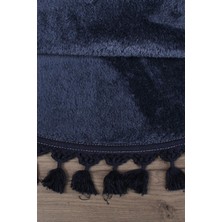 Linos Home Mavi Fluffy Düğüm Saçaklı Yuvarlak Post Peluş Halı