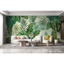 Lotus Aura Palmiye Yapraklı Salon Duvar Kağıdı, Tropikal Yapraklı Oturma Odası Duvar Kağıdı