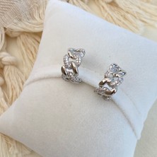 Kyver Çelik Küpe Gurmet Zincir Model Zirkon Taşlı Kararmaz Xuping Vip Seri Gümüş