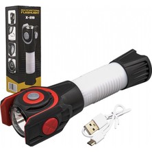 Powermaster X-28 Çok Fonksiyonlu USB Şarjlı El Feneri Var LED Profesyonel El Fenerleri Beyaz