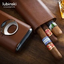 Cohiba Lubinski Deri 3'lü Puro Kılıfı Kesicili Kahve(60 Ring)