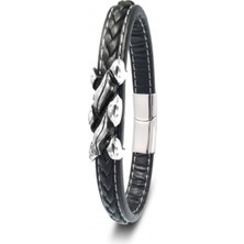 Hg.Aksesuar Erkek Çelik ve Deri Bileklik