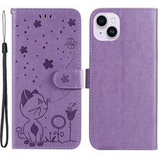 Xstep Case iPhone 15 Plus Case Cat Baskılı Deri Stand Cüzdan Telefon Kapağı (Yurt Dışından)