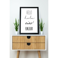 Artavessa Tek Parça Çerçeve Görünümlü Yazılı Mdf Tablo "hello Ciao Bonjour"