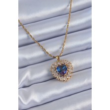 Clariss 316L Çelik Gold Renk Zirkon Taşlı Kristal Mor Kalp Model Kadın Kolye
