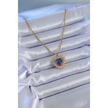 Clariss 316L Çelik Gold Renk Zirkon Taşlı Kristal Mor Kalp Model Kadın Kolye