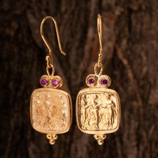 Gümüşcüm Antik Roma Para Altın Kaplama Otantik Kadın Küpe