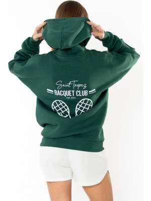 Coredra Racquet Club Oversize Hoodie Kadın - Yeşil