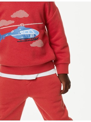 Marks & Spencer Helikopter Desenli Yuvarlak Yaka Sweatshirt