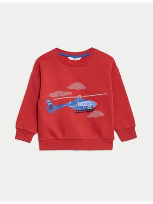 Marks & Spencer Helikopter Desenli Yuvarlak Yaka Sweatshirt