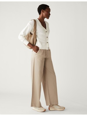 Marks & Spencer Saf Pamuklu Wide Leg Chino Pantolon