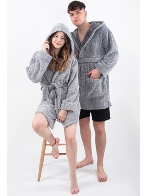 Maison Art Plain Unisex Sabahlık Bornoz Wellsoft Peluş Kapşunlu Erkek Kadın Sabahlık