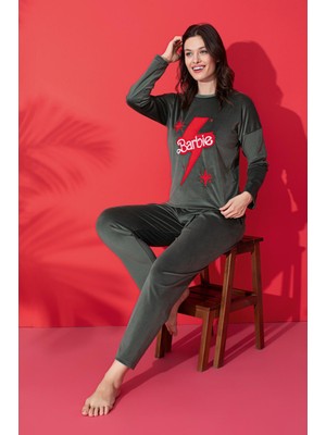 Farya Home Luxury Velvet Fransız Kadife Nakışlı Desen Detaylı Pijama Takımı