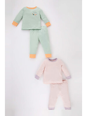 DeFacto Kız Bebek Slogan Baskılı Uzun Kollu Penye 4'lü Pijama Takımı B0781A523AU