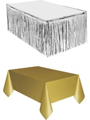 Dizayn Parti Evi Gümüş Metalize Masa Etegi Plastik Gold Masa Örtüsü