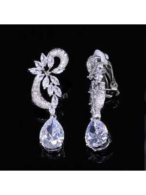 Masoffy Mavi Cwwzircons Delinmemiş Vintage Kraliyet Mavi Cz Kristal Çiçek Şekli Hiçbir Delik Kulak Gelin Klip Küpe Piercing Olmadan CZ023 (Yurt Dışından)