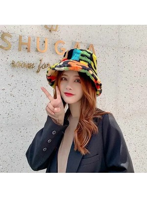 Tezzgelsin Kadın Renkli Peluş Bucket Şapka