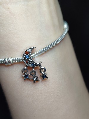 Stone Family Çelik Bileklik Uyumlu, Yıldız ve Yeni Ay Charm