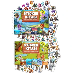 2'li Set Tekrar Kullanılabilir Sticker Kitabı-Hayvanlar ve Yaşam Alanları - Masal Serüveni 12 Sayfa