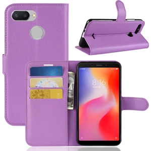 4U Sky Litchi Cilt Cüzdan Deri Kılıfı Xiaomi Redmi 6 (Çift Kamera: 12MP+5MP) -Purple (Yurt Dışından)