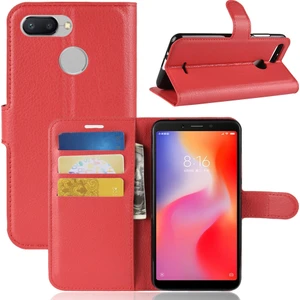 4U Sky Xiaomi Redmi 6 (Çift Kamera: 12MP+5MP) Için Litchi Cilt Cüzdan Deri Standı Kabuğu (Yurt Dışından)