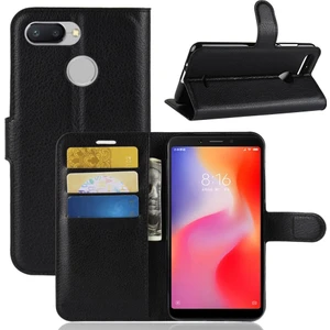 4U Sky Xiaomi Redmi 6 (Çift Kamera: 12MP+5MP) Için Litchi Cilt Cüzdan Deri Stand Kılıfı (Yurt Dışından)