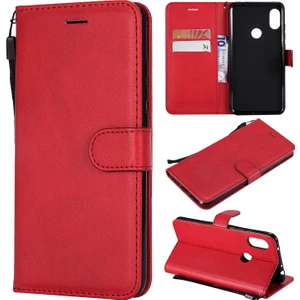 4U Sky Xiaomi Redmi Note 6 Pro-Red Için Düz Renkli Pu Deri Flip Kapak (Yurt Dışından)