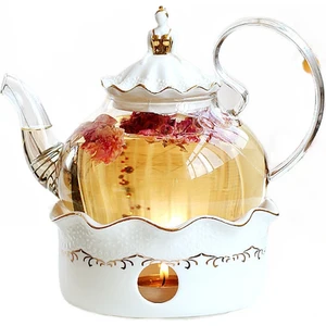 Süzgeç ile Seramik Çaydanlık Vintage Porselen Ingiliz Çay Potu ve Kupası Set Mum Isıtma Cam Kahve Kupalar Ev Dekorasyon | Çaydanlıklar (Renk 1) (Yurt Dışından)